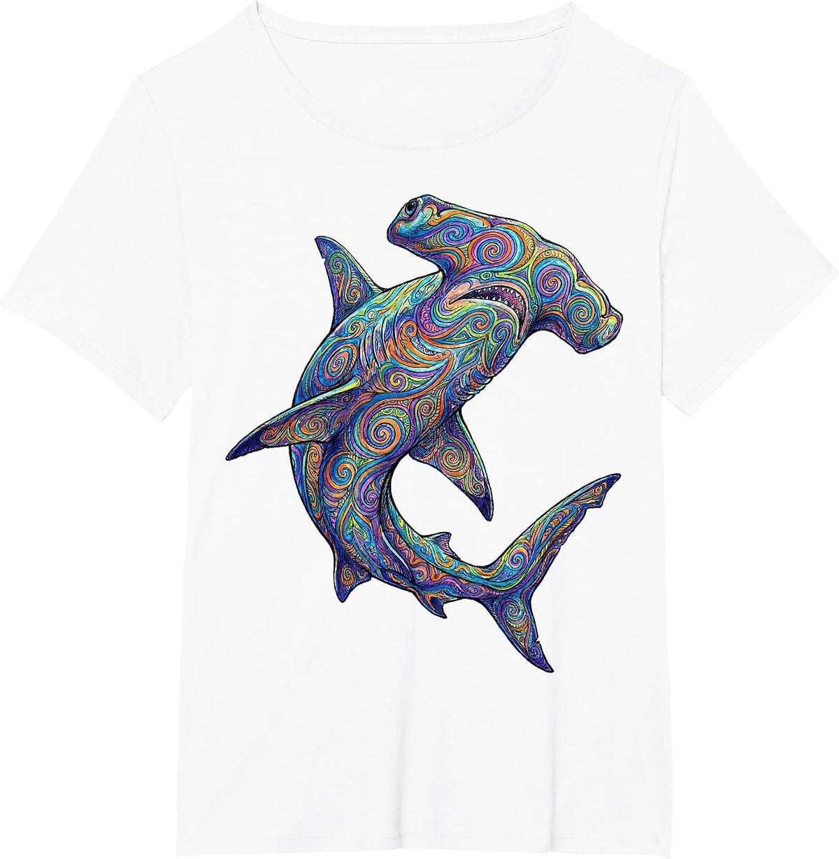 Colorful Hammerhead Shark Abstract Ocean Art Marine Life T-Shirt - White