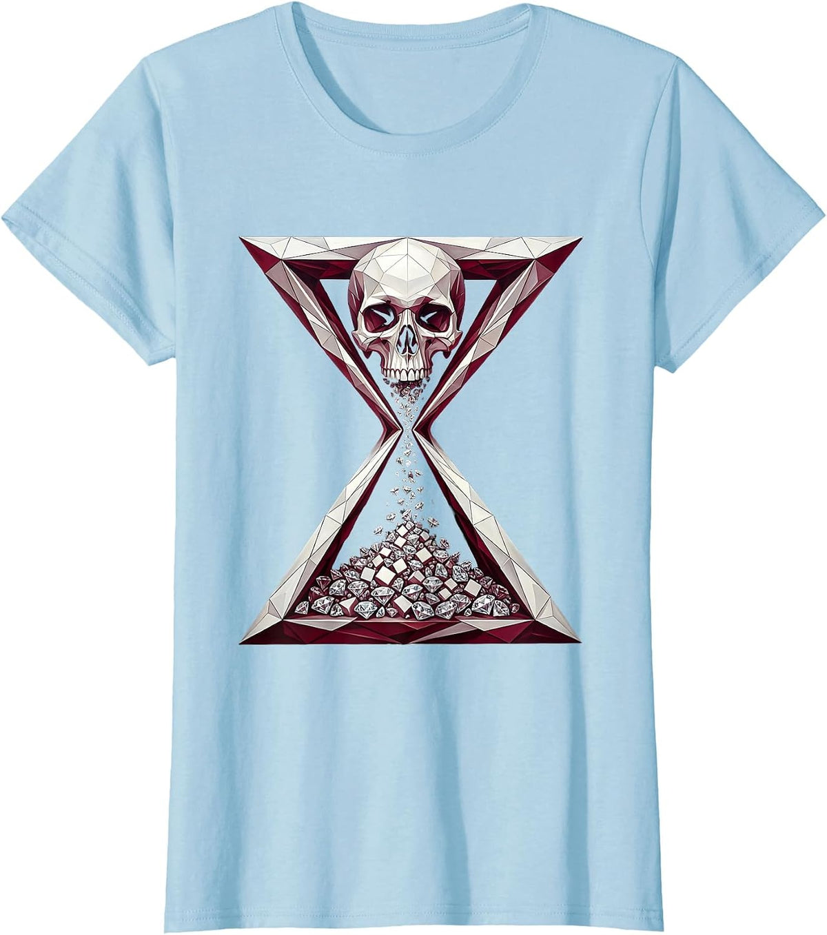 Heavy Metal Skull Hourglass Graphic Design T-Shirt - Baby Blue