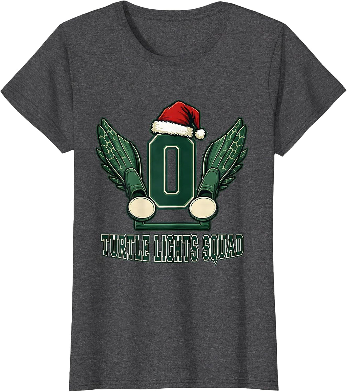 Women's Turtle Lights Squad Whimsical Holiday Sea Turtle Lover T-Shirt - Dark Heather Grey