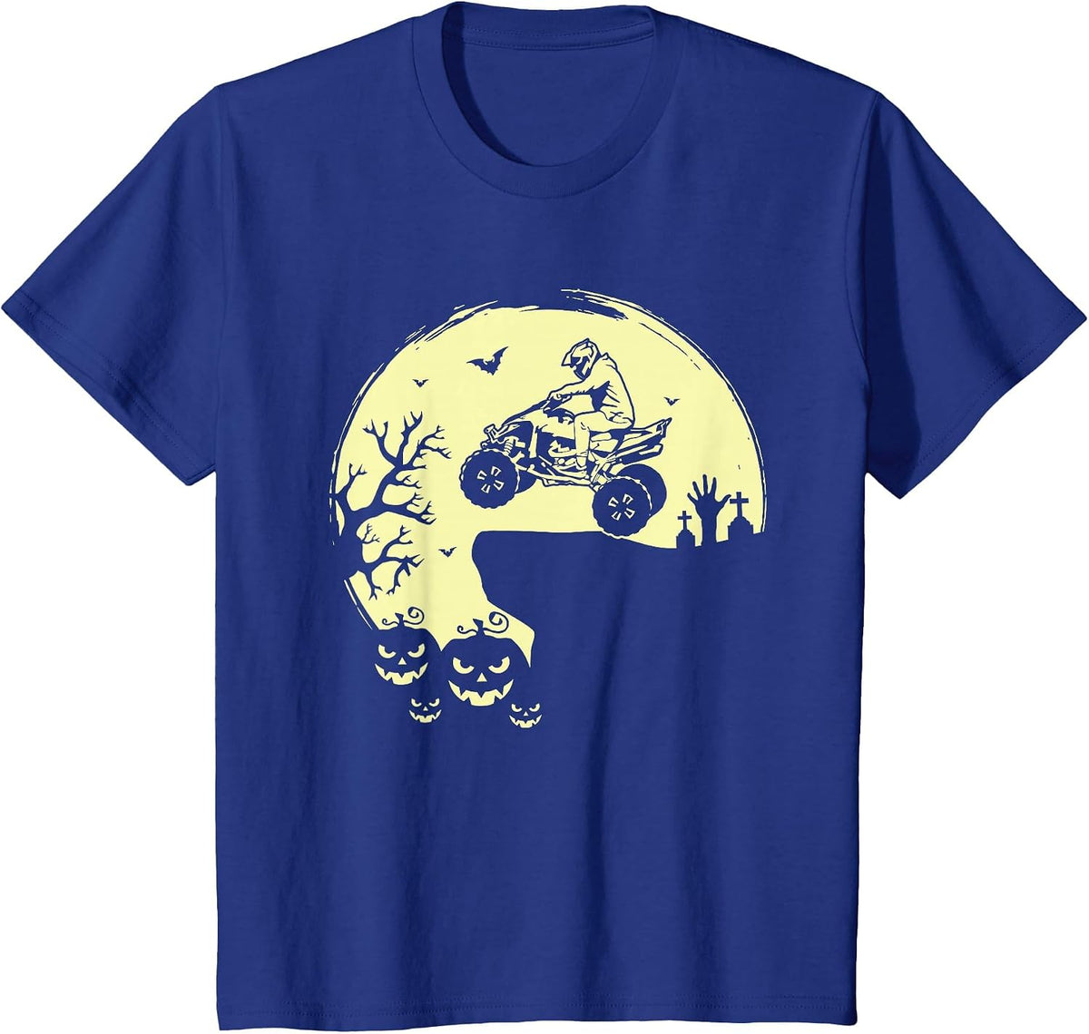 Spooky Halloween ATV Riding Full Moon Quad Bike Four Wheeler T-Shirt - Royal Blue