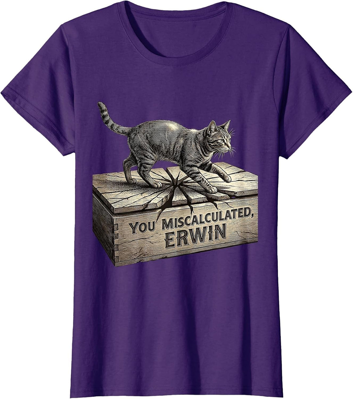Women's You Miscalculated, Erwin Funny Quantum Physics Cat Lover T-Shirt - Purple