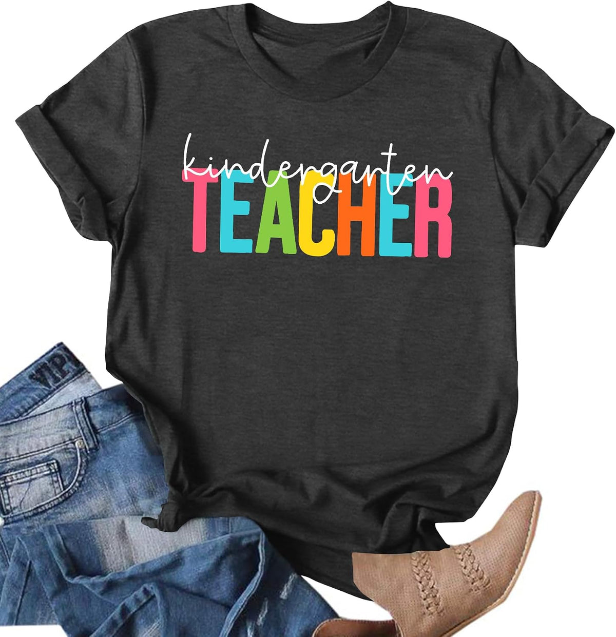 Teacher Shirts for Women First Day of School Tshirt Back to School T-Shirt Kindergarten Teacher Tee Top - Kindergartengrey