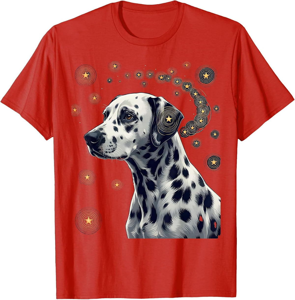 Men's Dalmatian Van Gogh Style Starry Night Art Portrait T-Shirt - Red