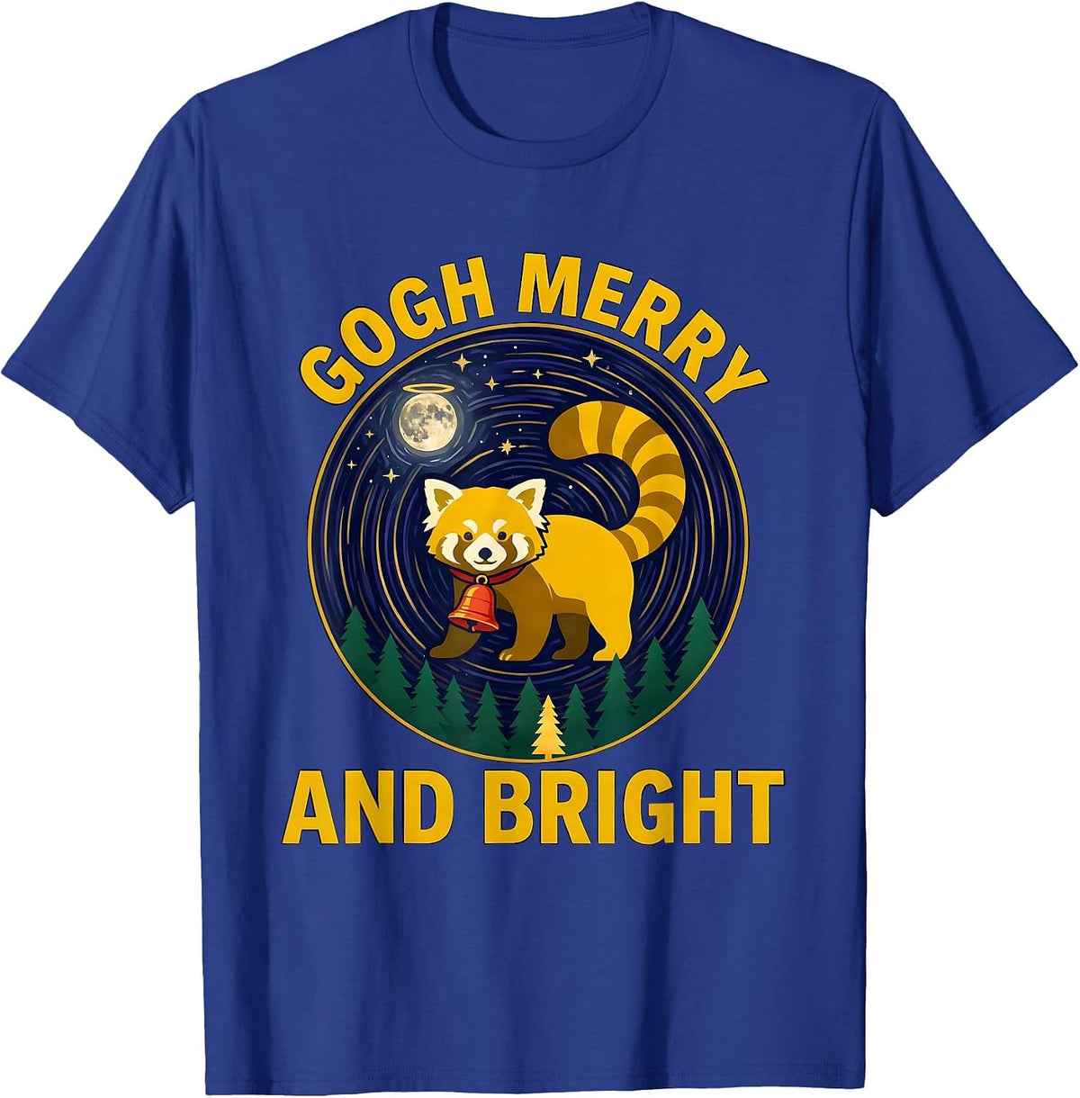 Gogh Merry and Bright Red Panda Whimsical Van Gogh Starry T-Shirt - Royal Blue
