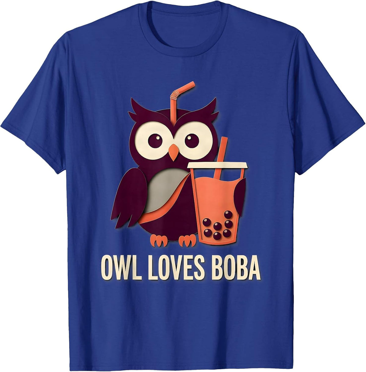 Men's Owl Loves Boba Cute Kawaii Animal Boba Tea Lover Gift T-Shirt - Royal Blue
