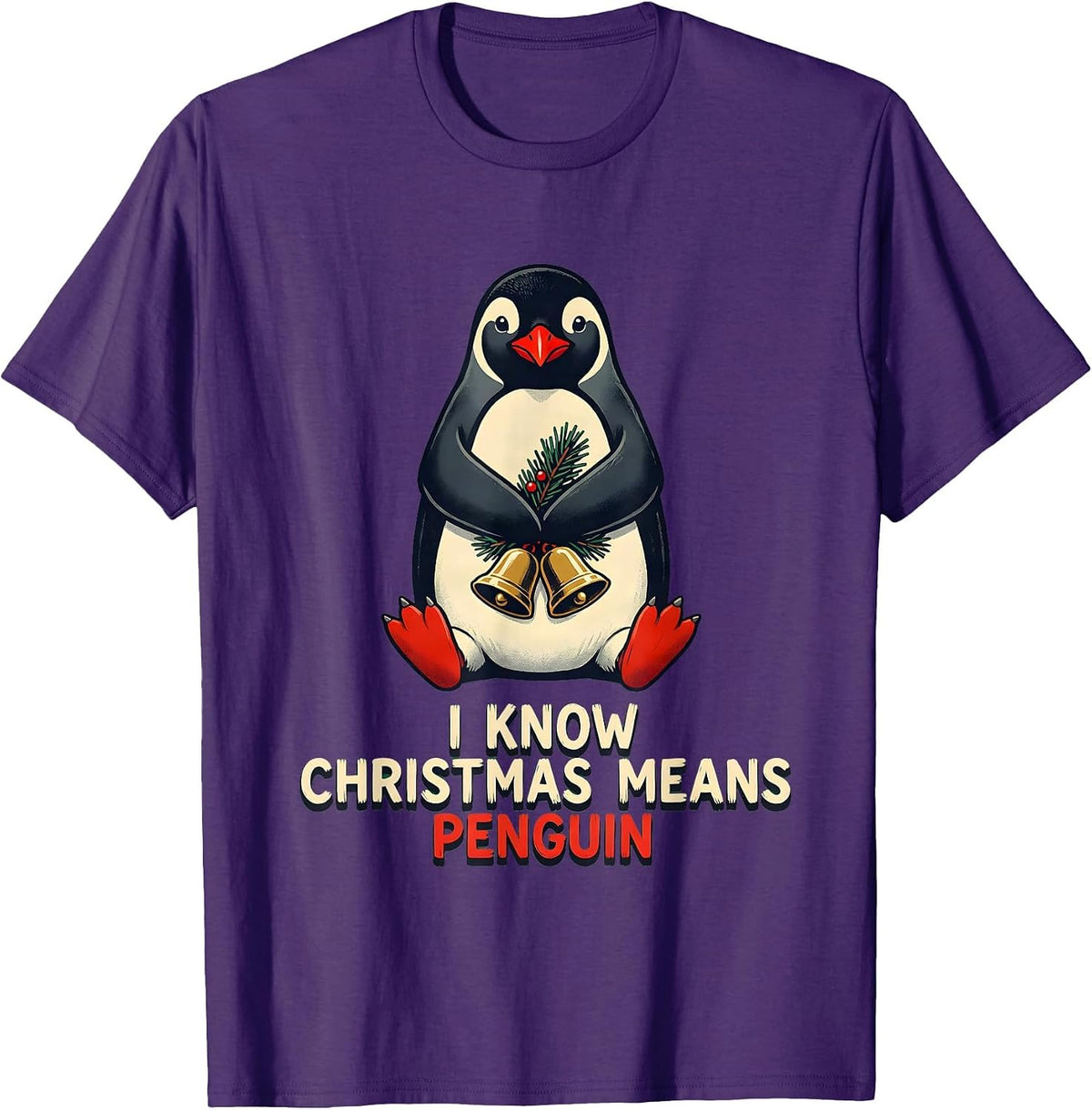 Men's I Know Christmas Means Penguin Funny Penguin Lover Holiday T-Shirt - Purple
