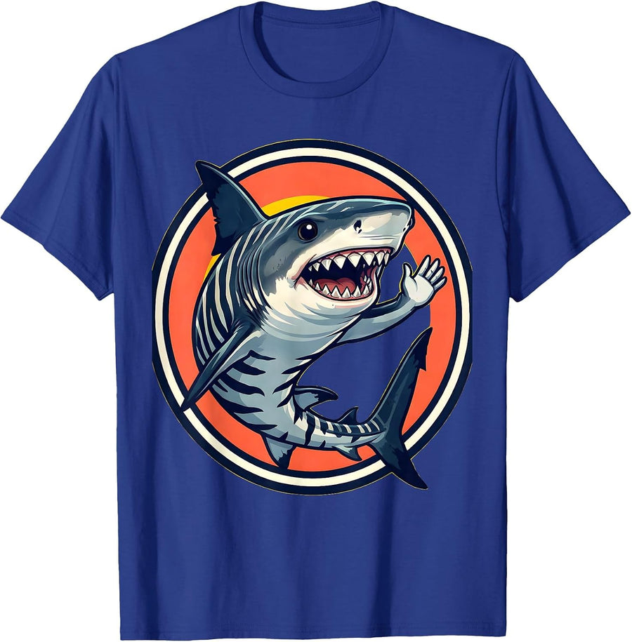 Cheerful Zebra Shark Cartoon Ocean Wildlife Lover Gift T-Shirt - Royal Blue