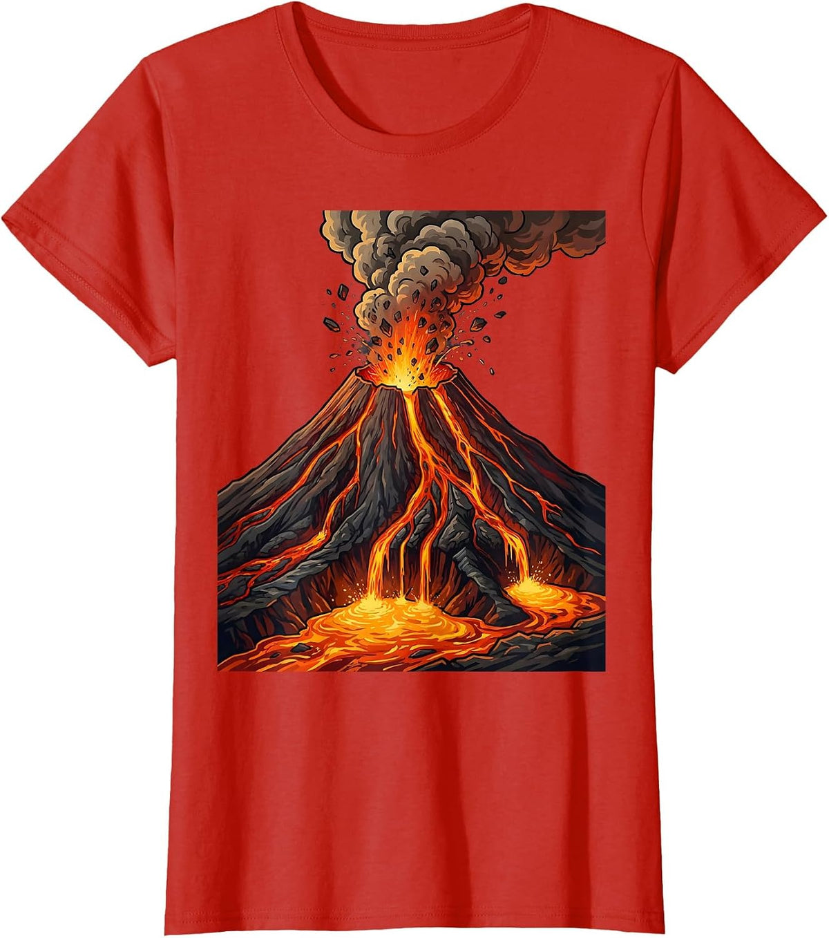 Volcanic Eruption Lava Flow Science Illustration T-Shirt - Red