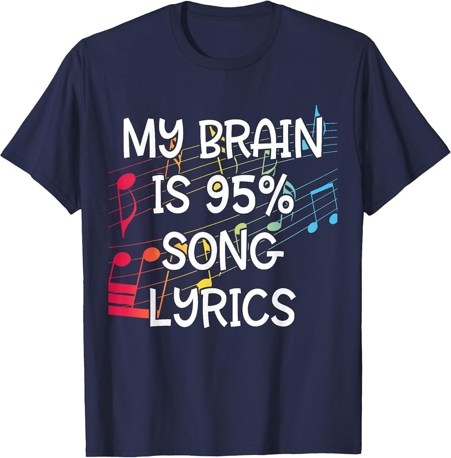 My Brain is 95% Song Lyrics T-Shirt T-Shirt - Navy Blue