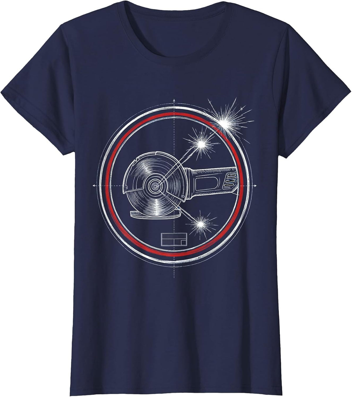 Women's Grinding Wheel Sparks Flying Illustration T-Shirt - Navy Blue