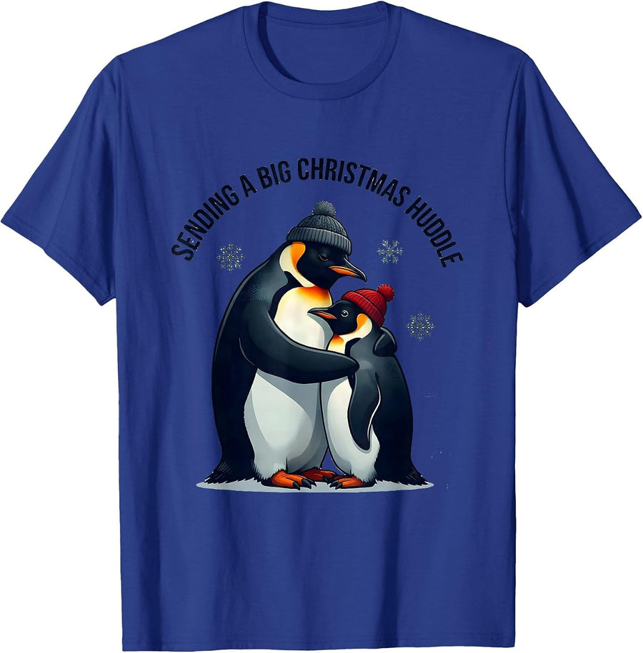 Sending A Big Christmas Huddle Funny Penguin Lover Christmas T-Shirt - Royal Blue