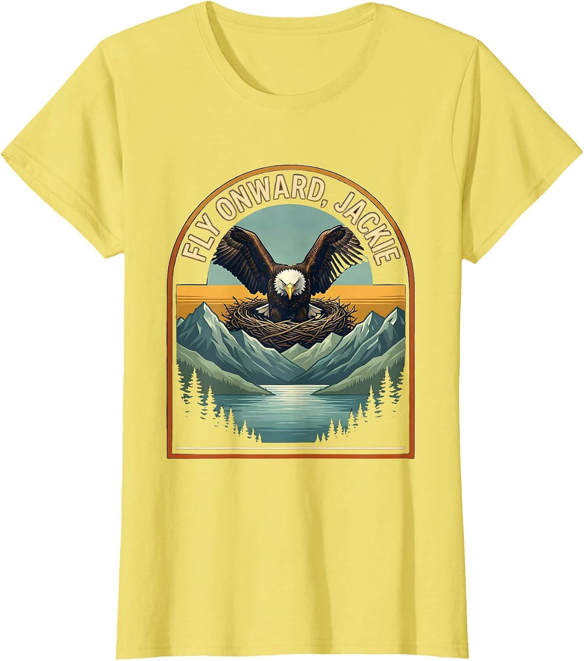 Women's Fly Onward Jackie Vintage Bald Eagle Memorial Tribute T-Shirt - Lemon Yellow
