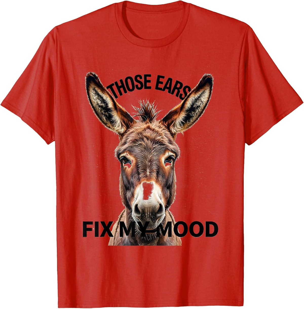 Men's Those Ears Fix My Mood Watercolor Donkey Animal Lover Humor T-Shirt - Red