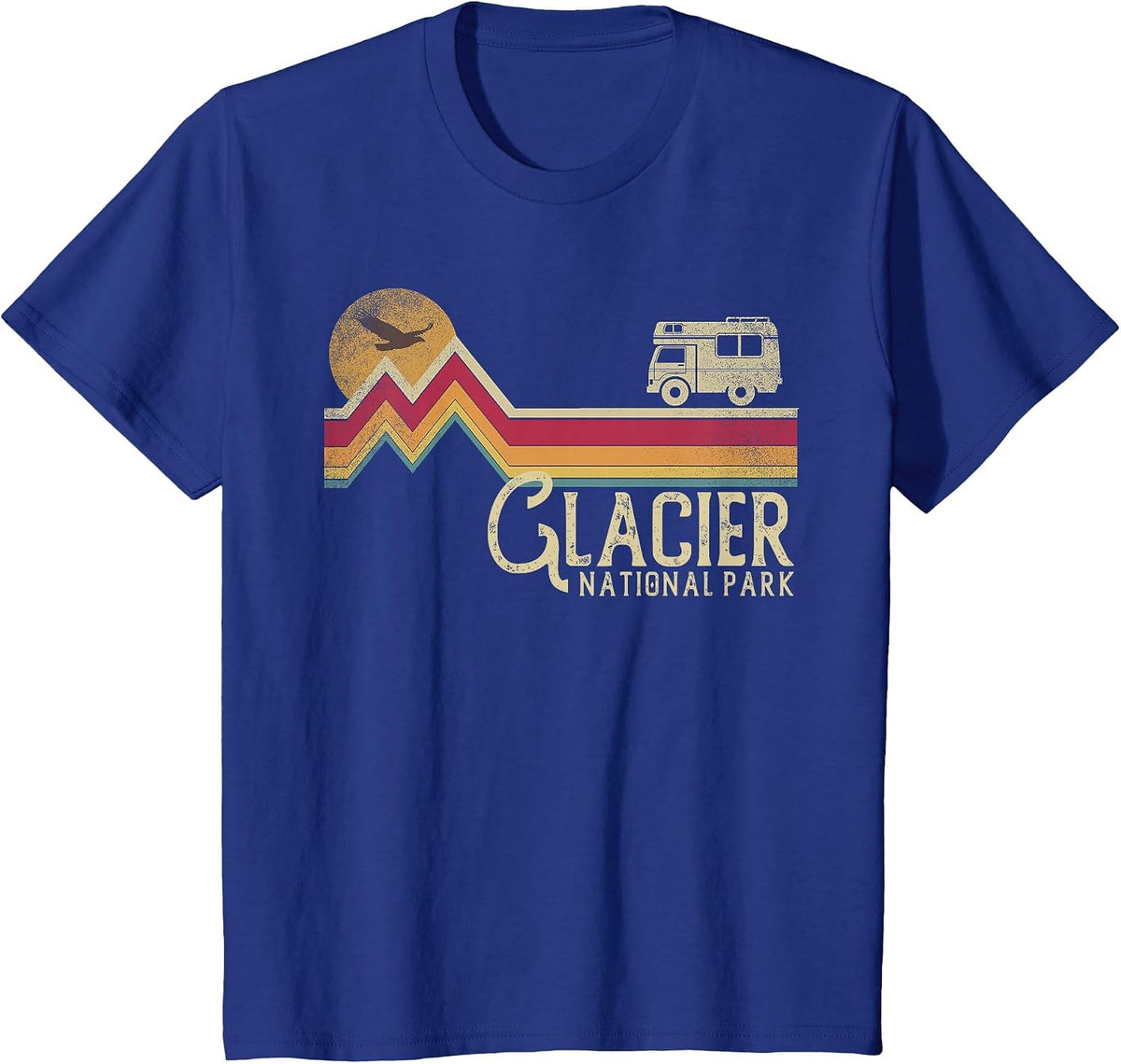 Glacier National Park Retro Style Mountain Vintage - Montana T-Shirt - Royal Blue