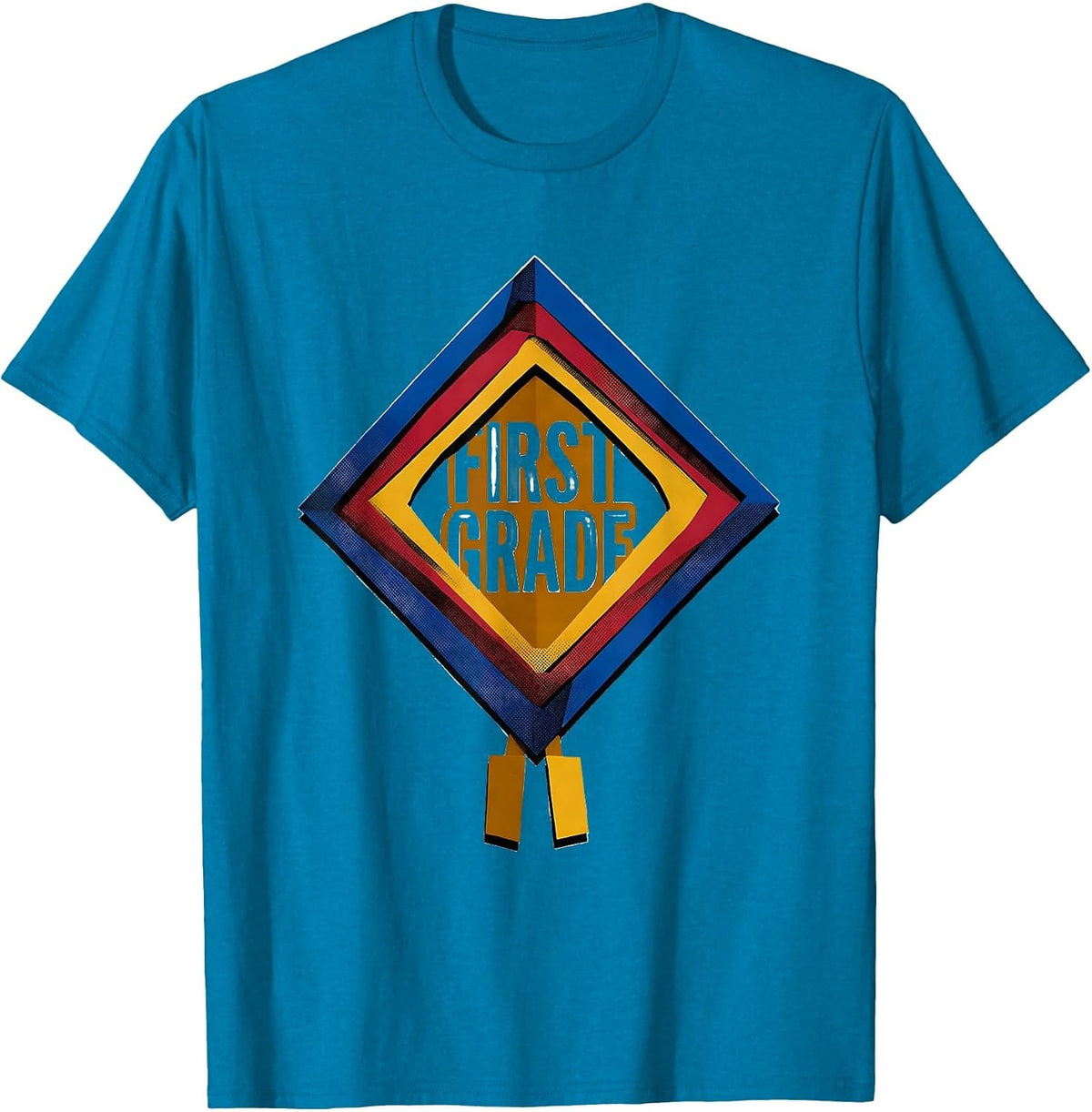 First Grade Geometric Pennant Back To School Girl T-Shirt - Sapphire Blue