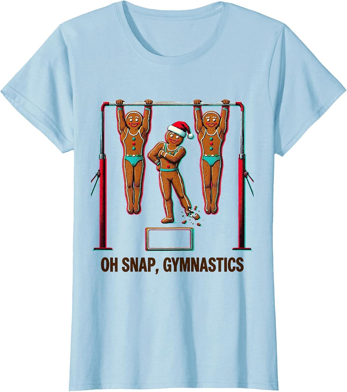 Women's Oh Snap Gymnastics Funny Gingerbread Man Christmas Youth T-Shirt - Baby Blue