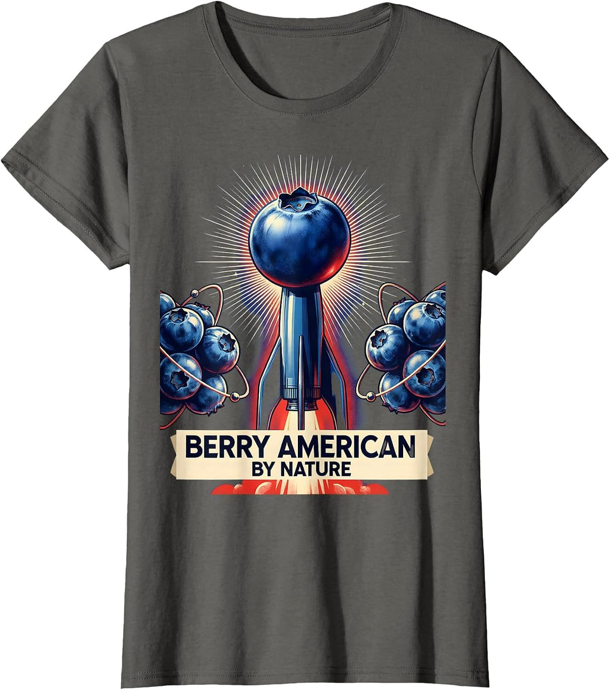 Women's Berry American by Nature Red White and Blueberries T-Shirt - Asphalt Grey