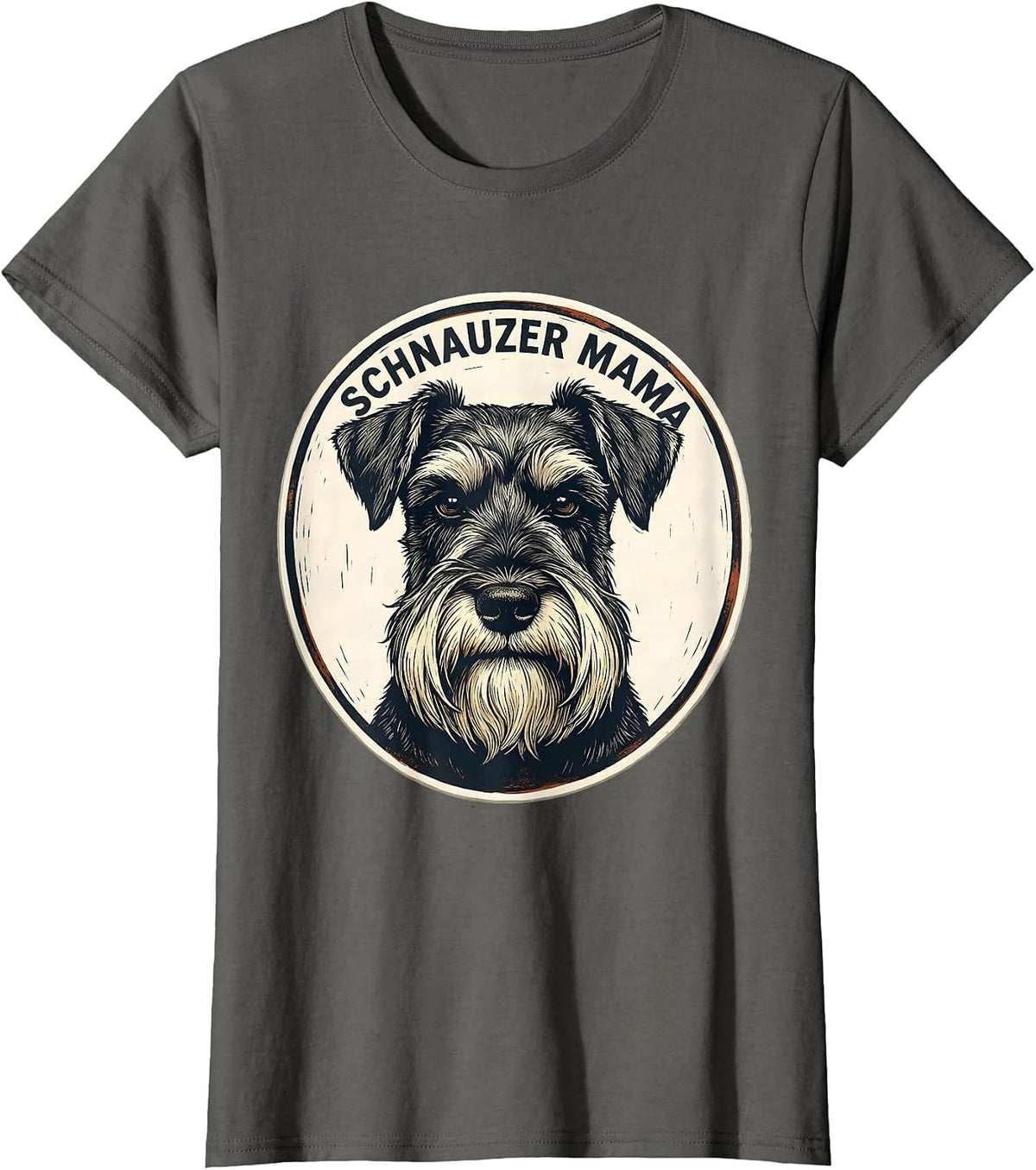 Women's Schnauzer Mama Linocut Miniature Schnauzer Owner Dog Lover T-Shirt - Asphalt Grey