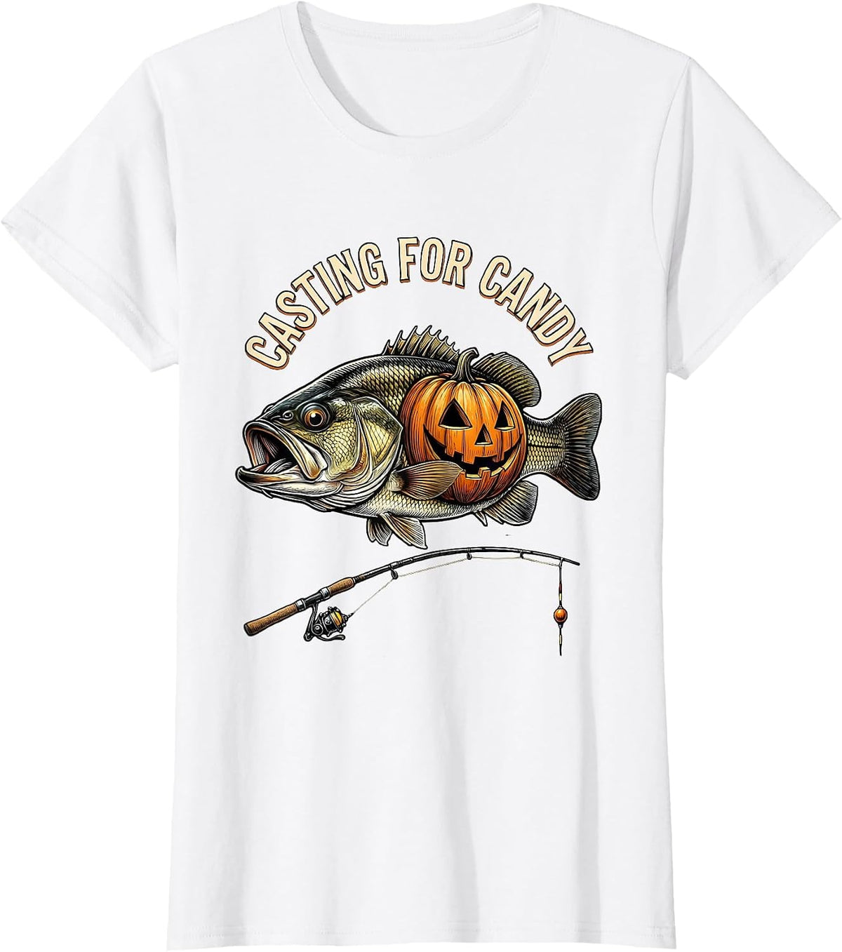Women's Casting for Candy Funny Halloween Skeleton Fishing Bass T-Shirt - White