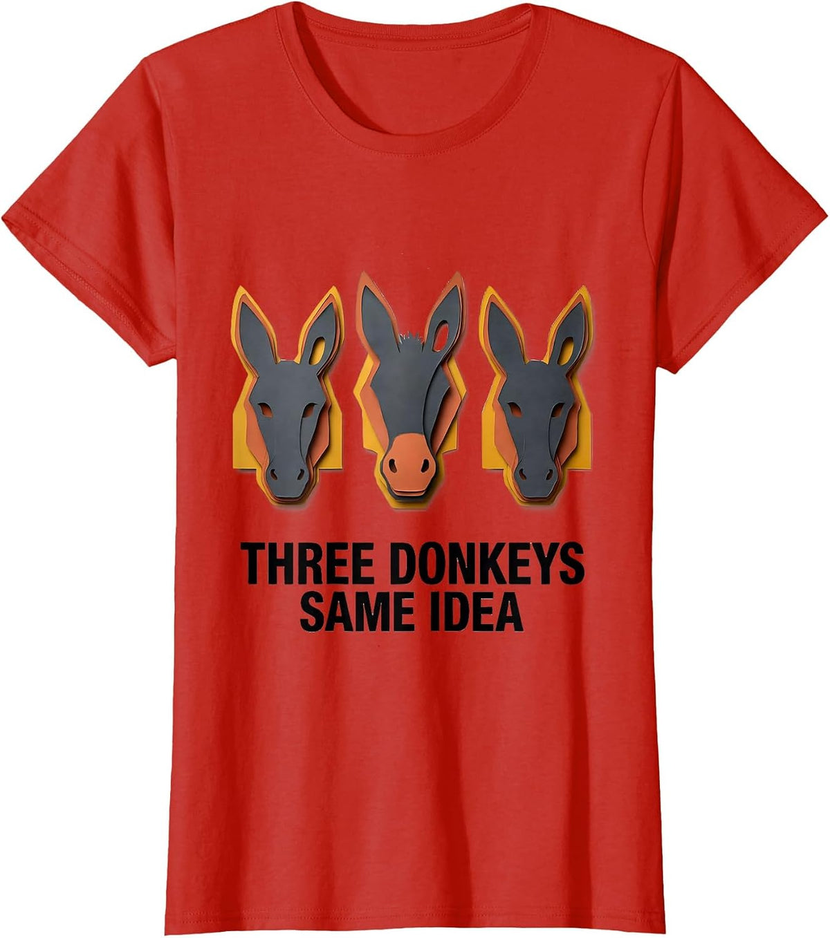 Three Donkeys Same Idea Funny Donkey Smart-Ass Halloween T-Shirt - Red