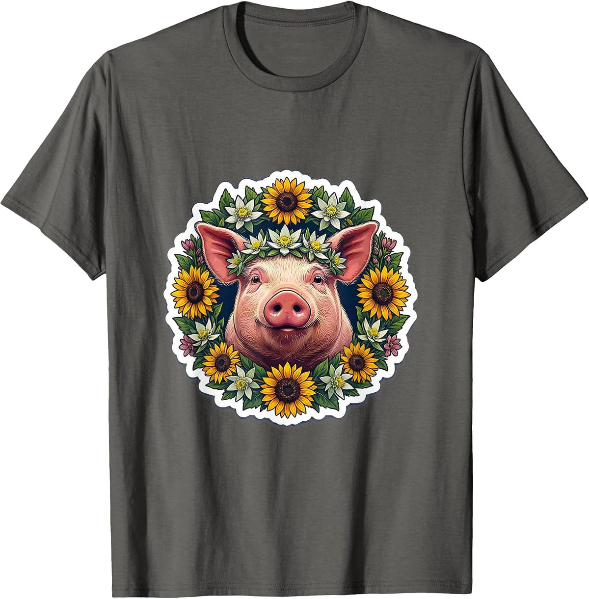 Oktoberfest Pig with Flower Crown Garland T-Shirt - Asphalt Grey