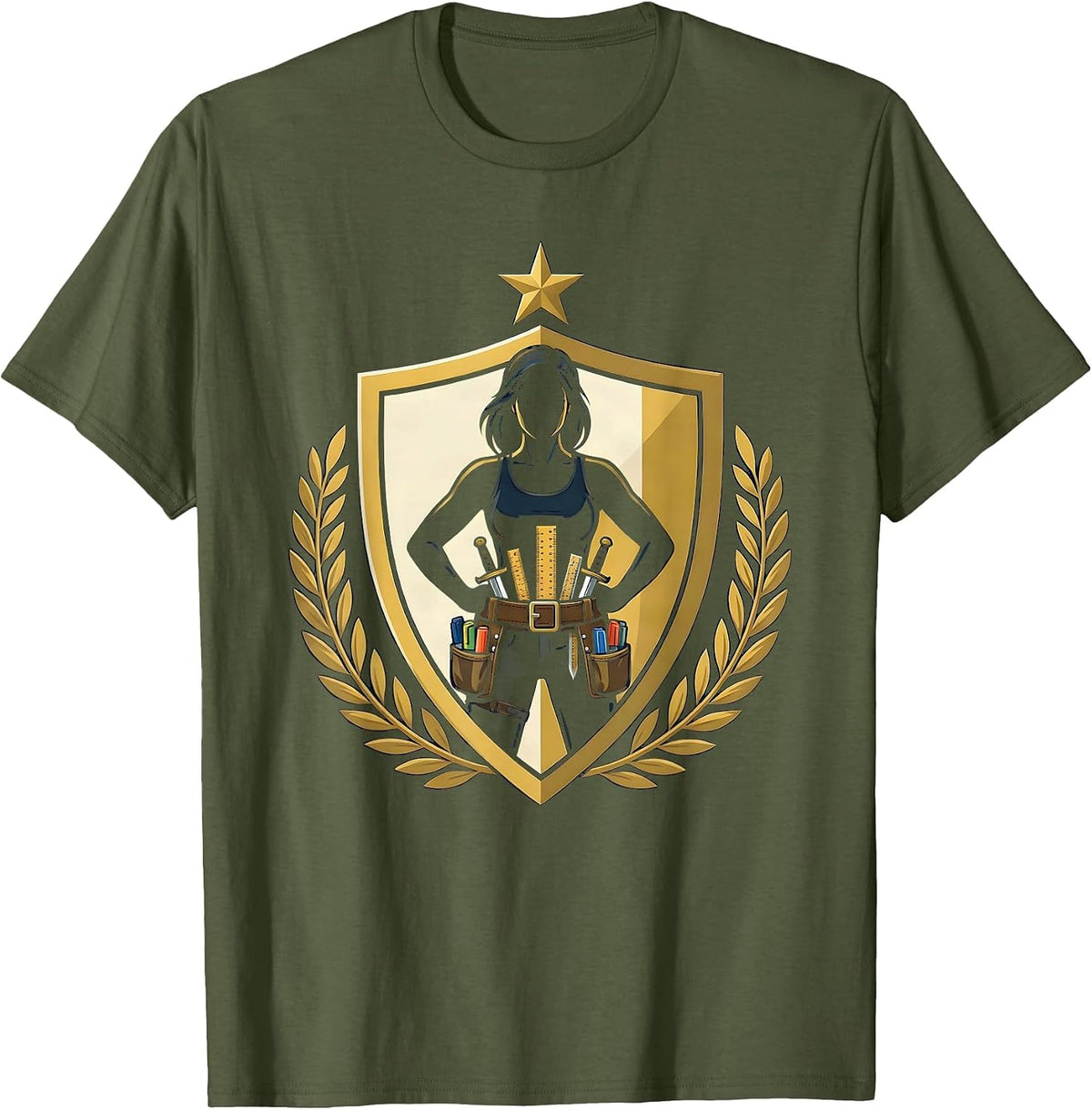 Paraprofessional Toolbelt Illustration Design T-Shirt - Olive Green