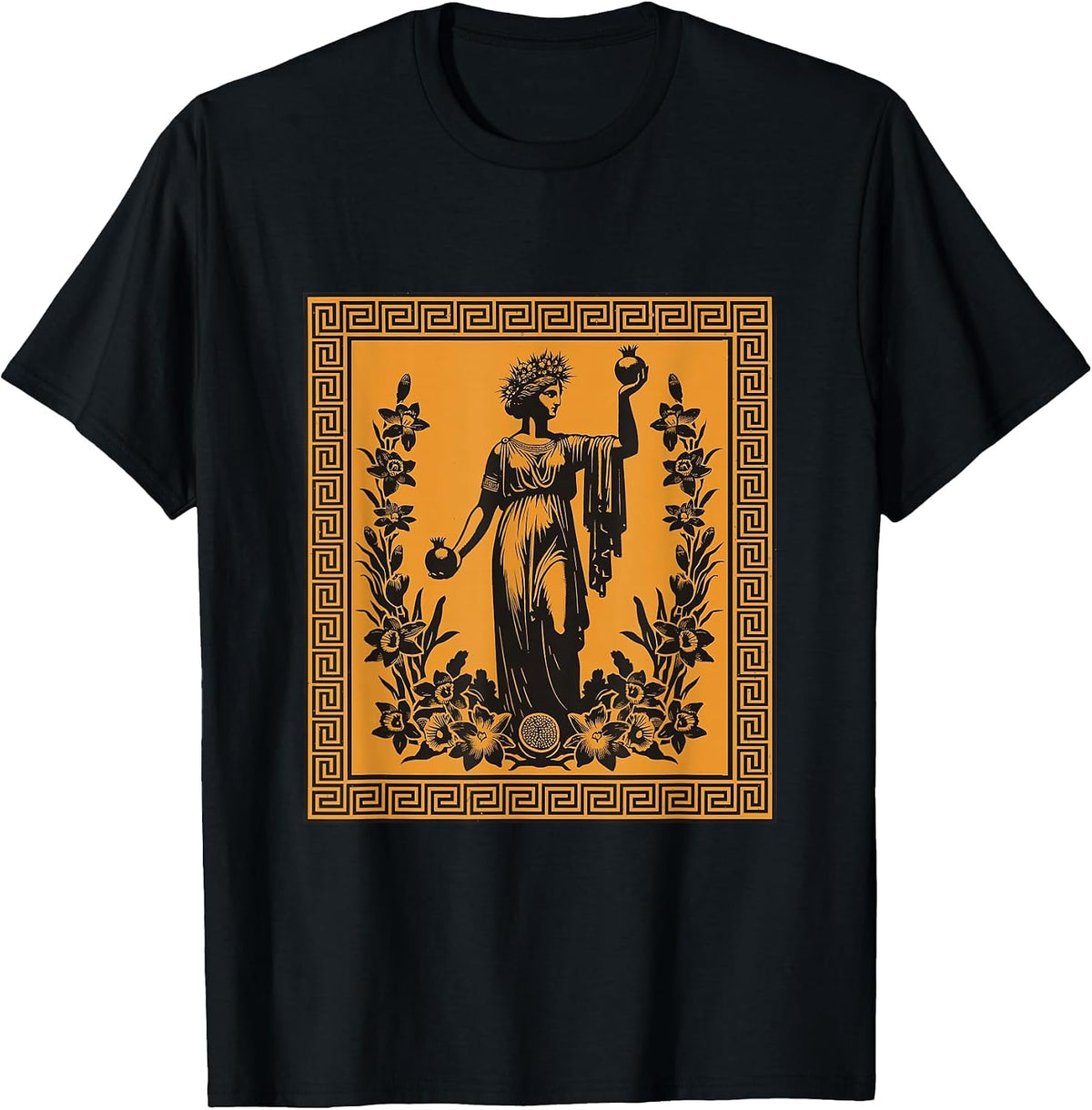 Persephone Spring Goddess Greek Mythology Ancient Greece Art T-Shirt - Black