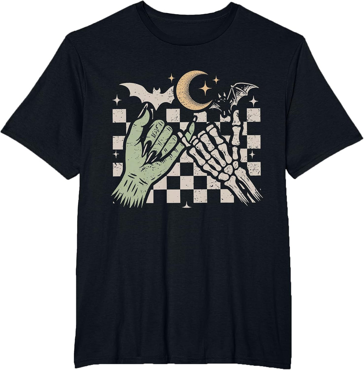 Pinky Promise Skeleton Bat Spooky Season Halloween Vibes T-Shirt - Black