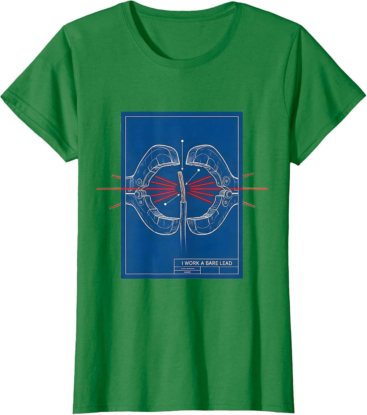 Women's I Work A Bare Lead Funny Electrician Lineman Skeleton Humor T-Shirt - Kelly Green
