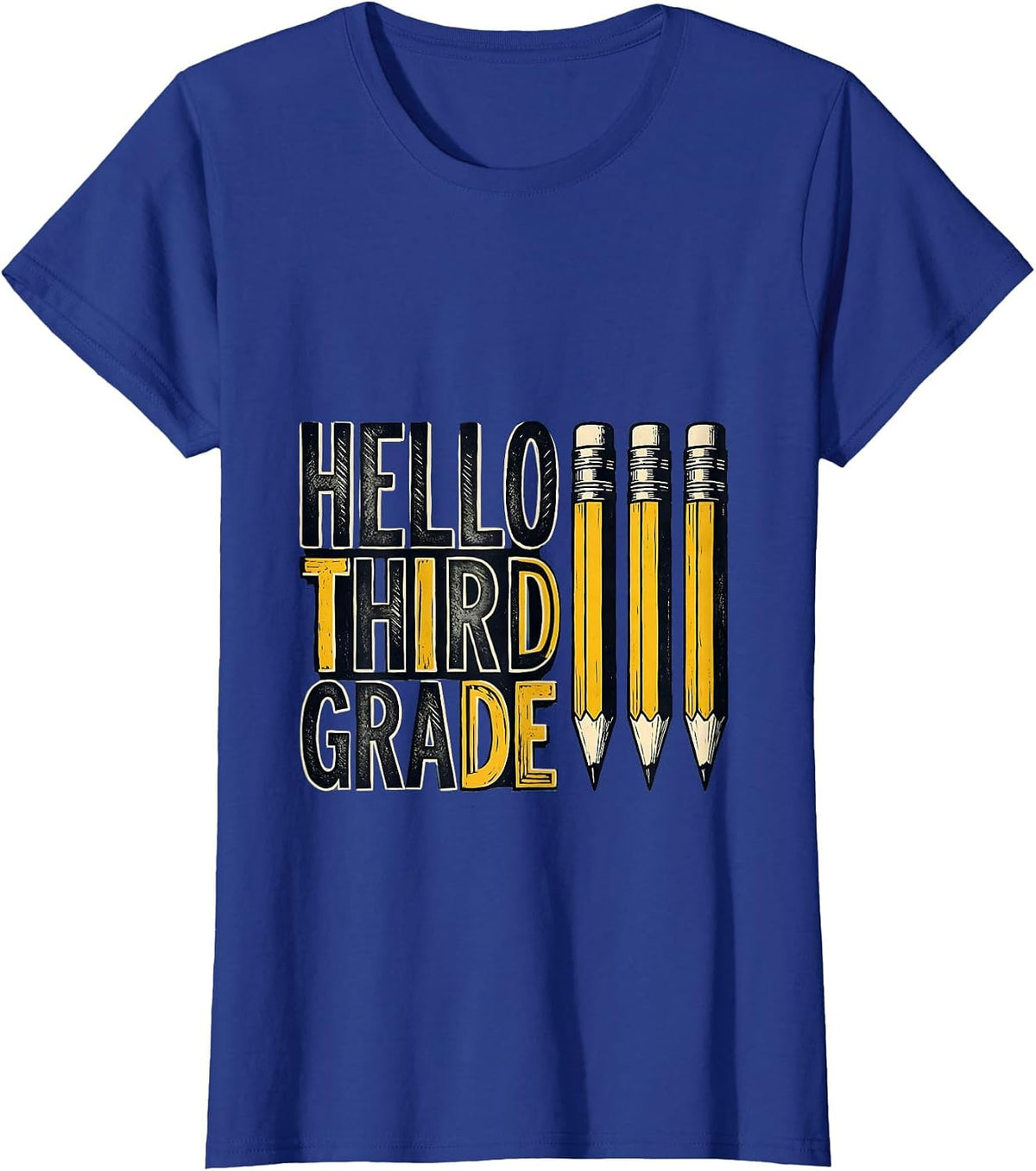 Women's Hello Third Grade Cute Pencil Back to School Kids T-Shirt - Royal Blue