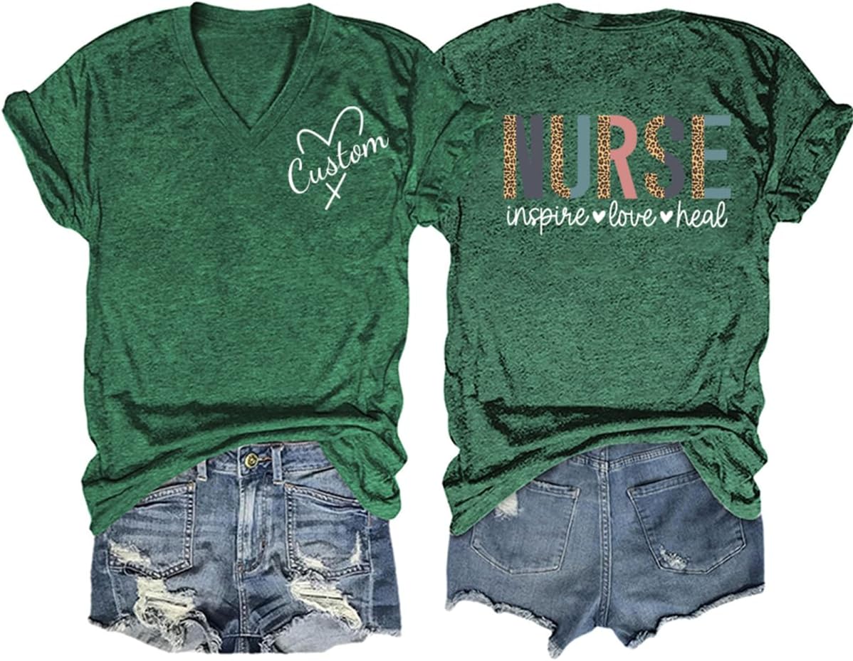 Custom Nurse Shirt Women Personalized Registered Nurse T Shirt Nursing School Student Customized Nurse Name Tshirt - Dark