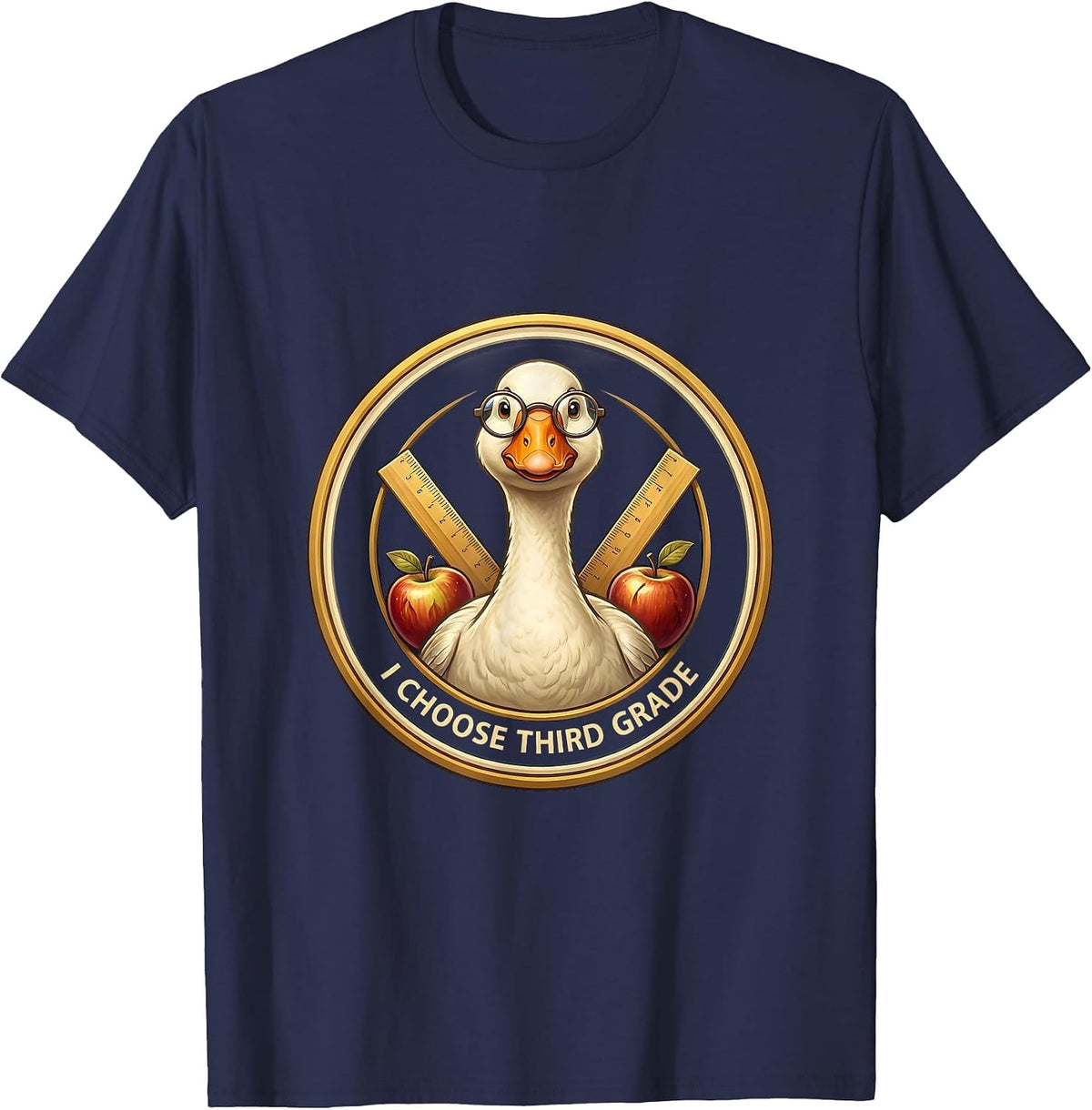 I Choose Third Grade Cute Goose Teacher Back To School T-Shirt - Navy Blue