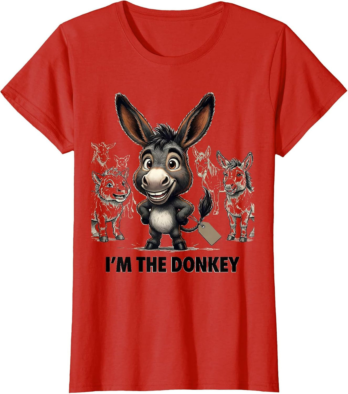 Women's I'm The Donkey Funny Donkey Costume Halloween Meme Animal T-Shirt - Red