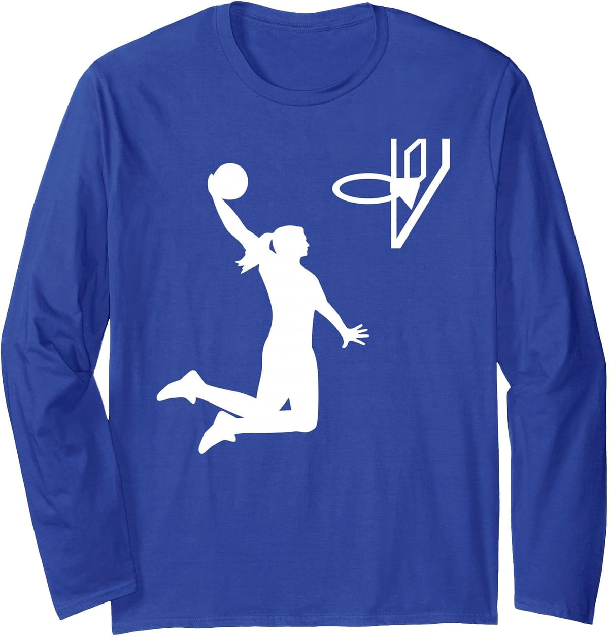 Basketball Girl Woman Long Sleeve T-Shirt - Adult Unisex Royal Blue