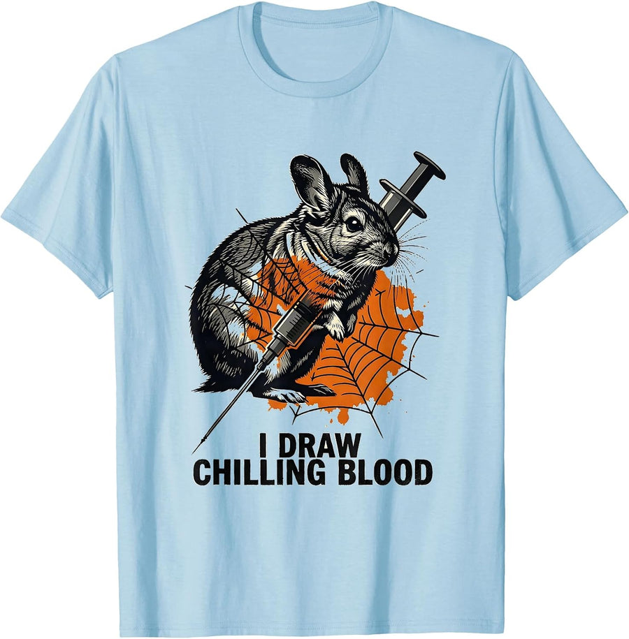 Men's I Draw Chilling Blood Funny Vet Tech Halloween Workplace T-Shirt - Baby Blue