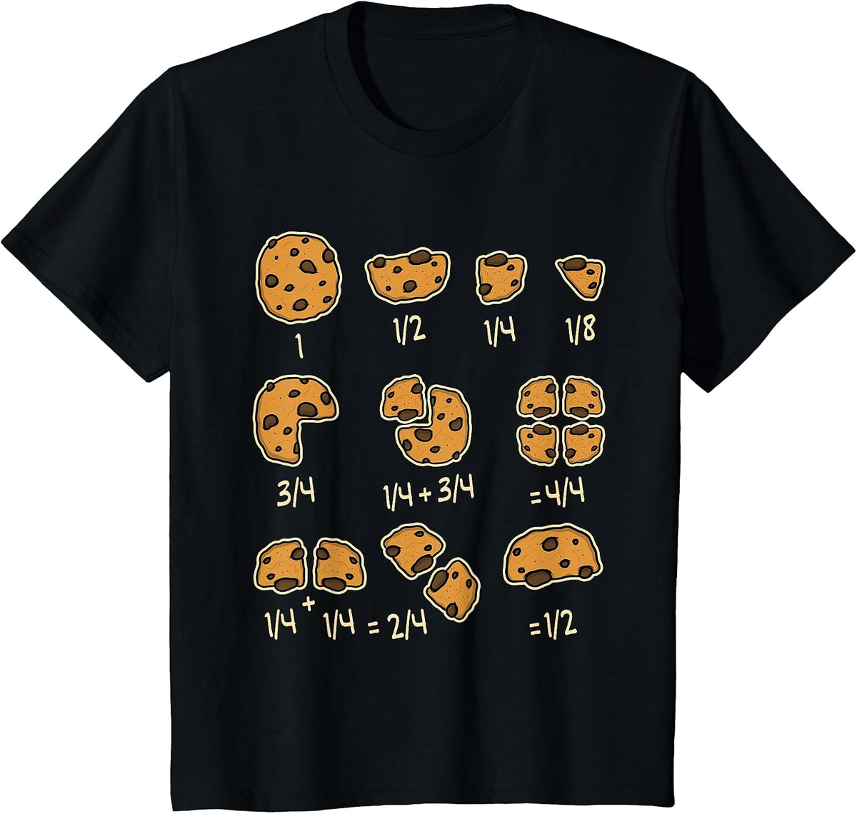 Chocolate Cookie Quick Math Fraction Math Teachers T-Shirt - Black