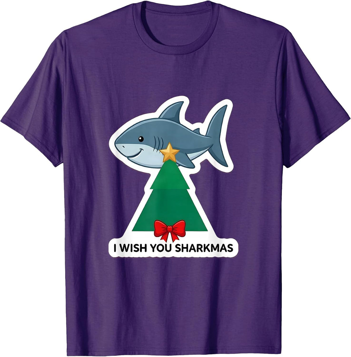 Men's I Wish You Sharkmas Funny Shark Lover Christmas Pun Novelty T-Shirt - Purple