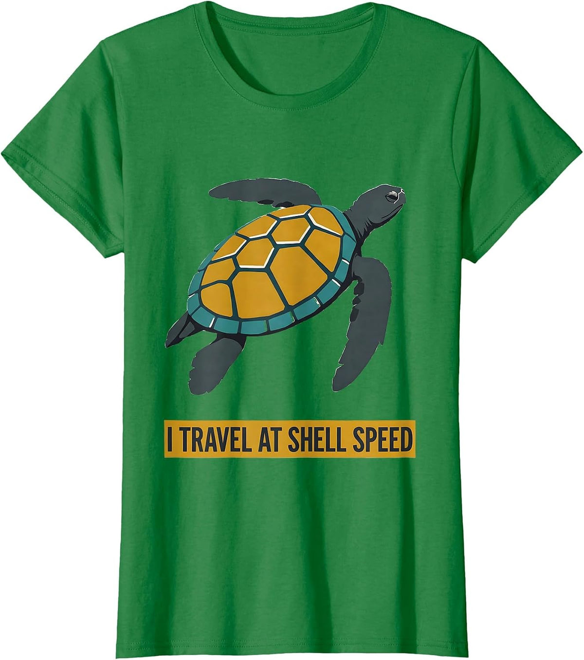 Women's I Travel At Shell Speed Midcentury Modern Sea Turtle Lover T-Shirt - Kelly Green