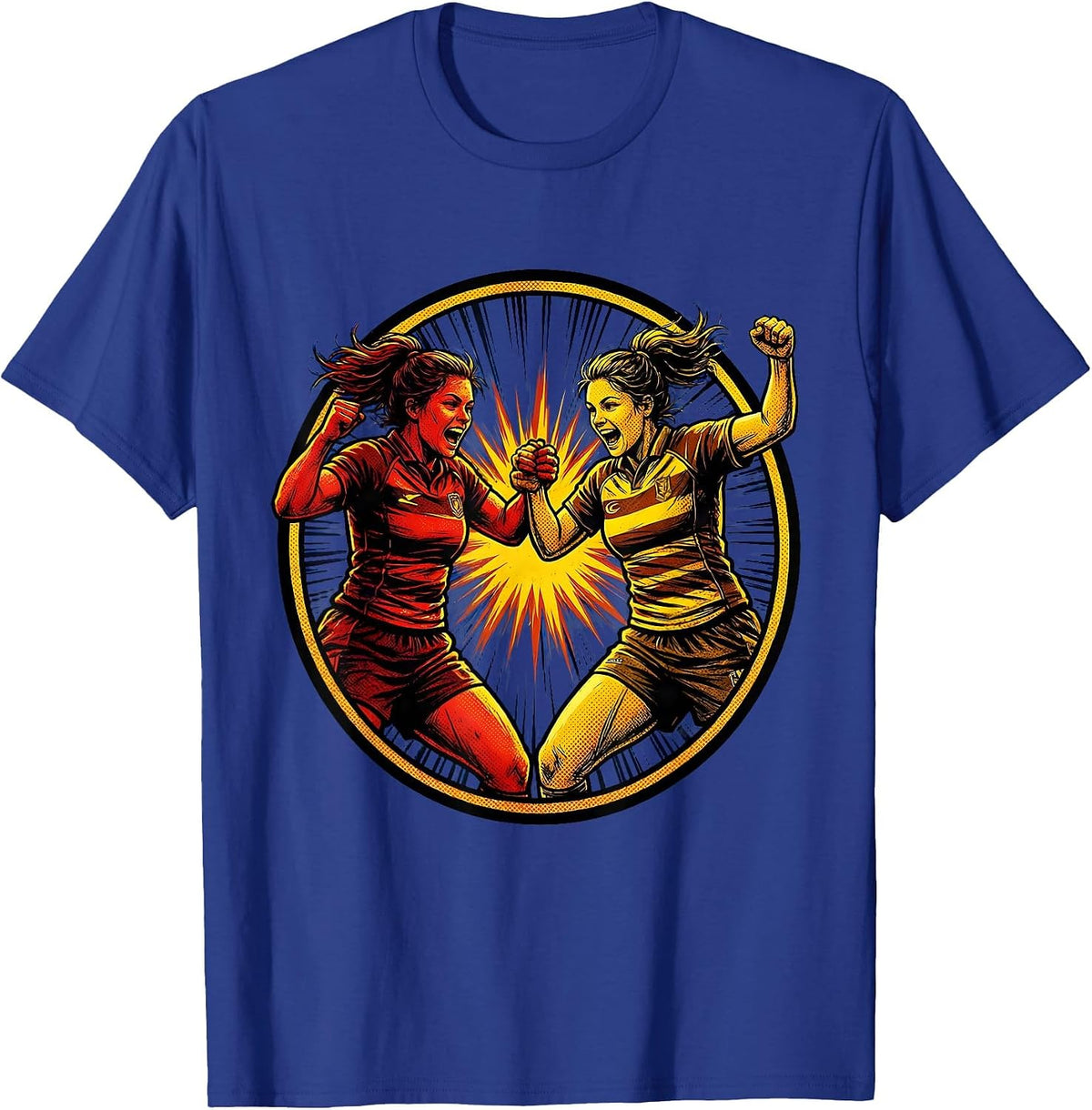 Rugby Chest Bump Celebration Graphic T-Shirt - Royal Blue