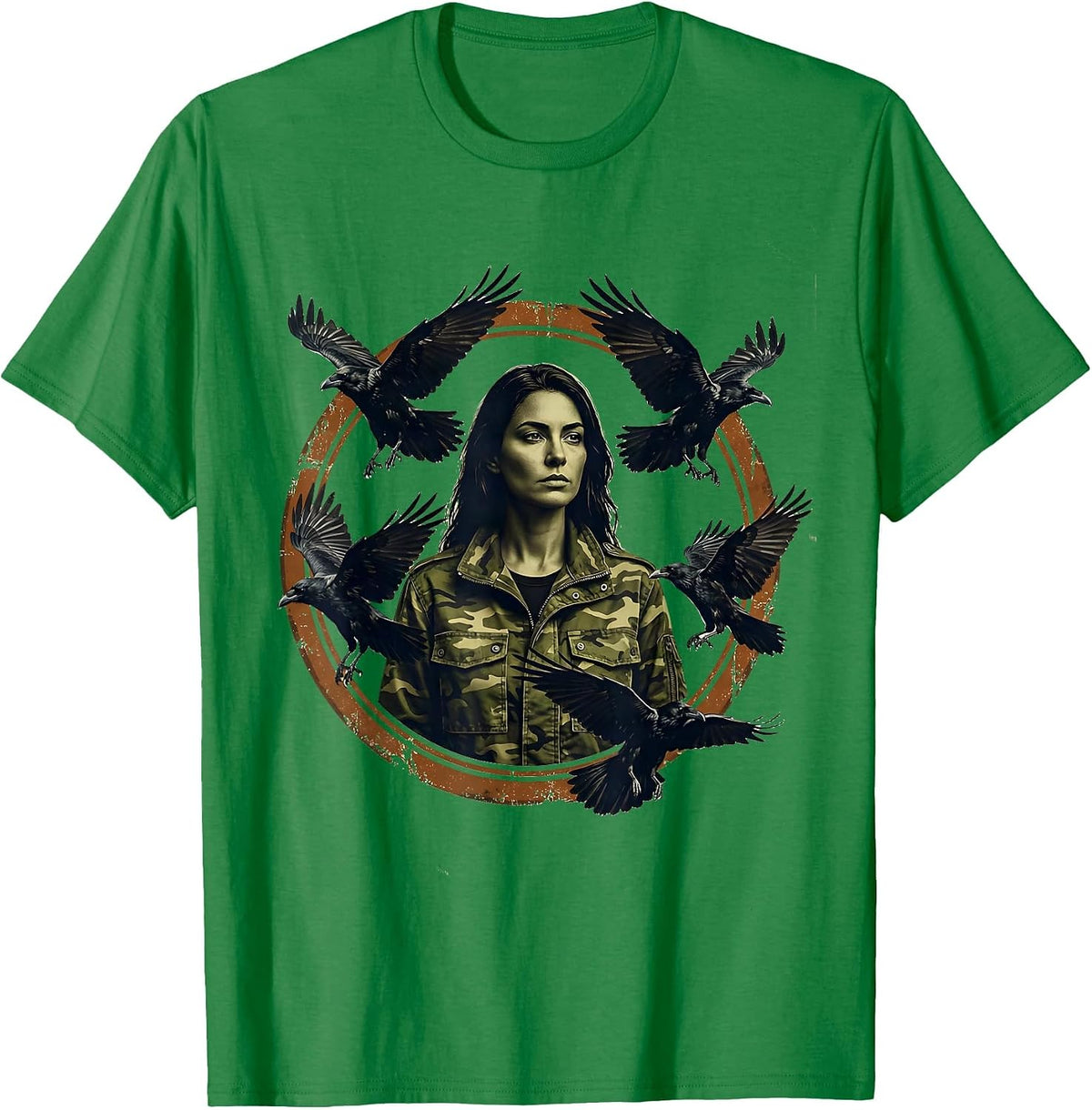Men's Camo Jacket Raven Illustration Graphic Design T-Shirt - Kelly Green
