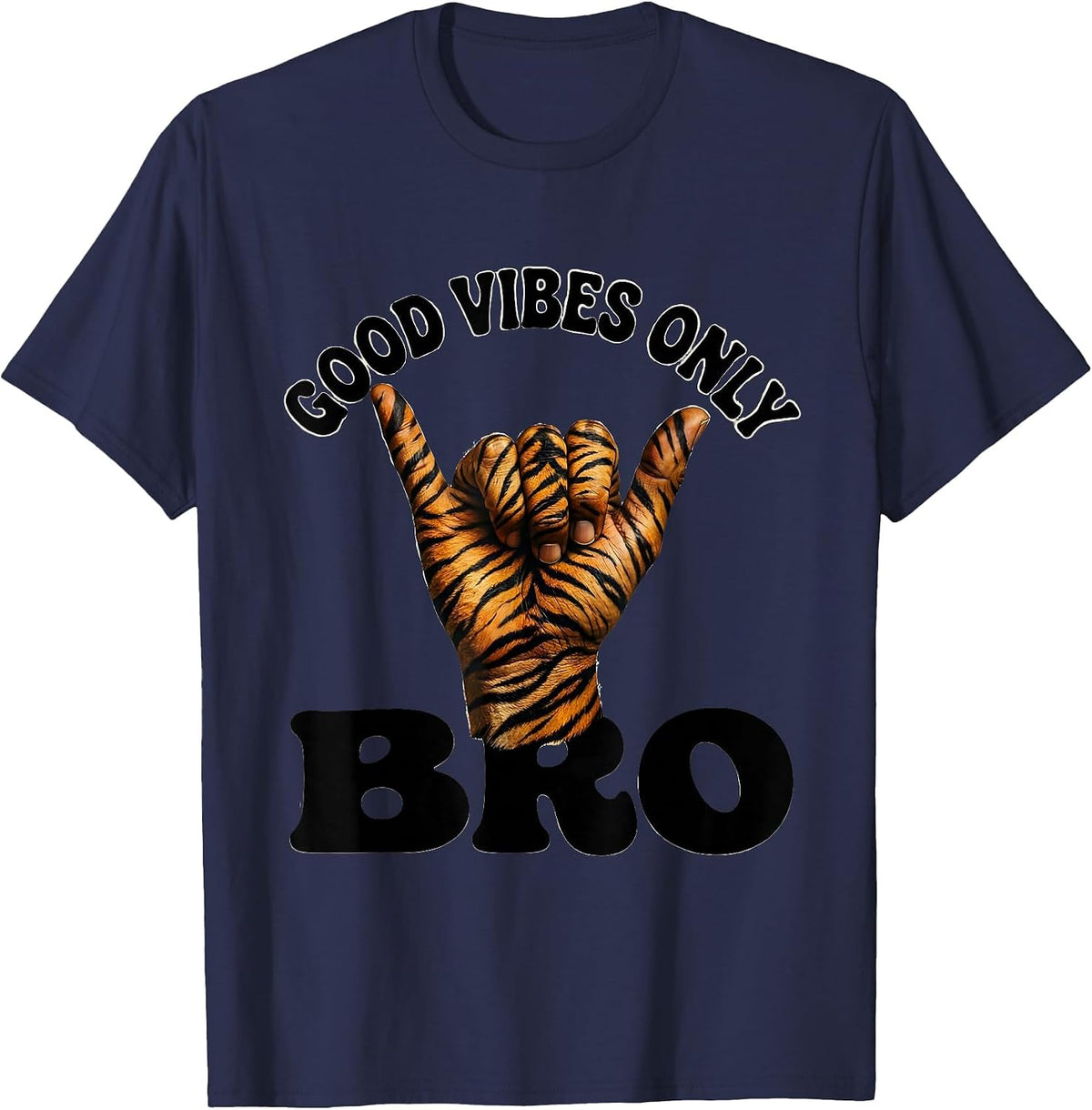 Good Vibes Only Bro Shaka Design T-Shirt - Navy Blue