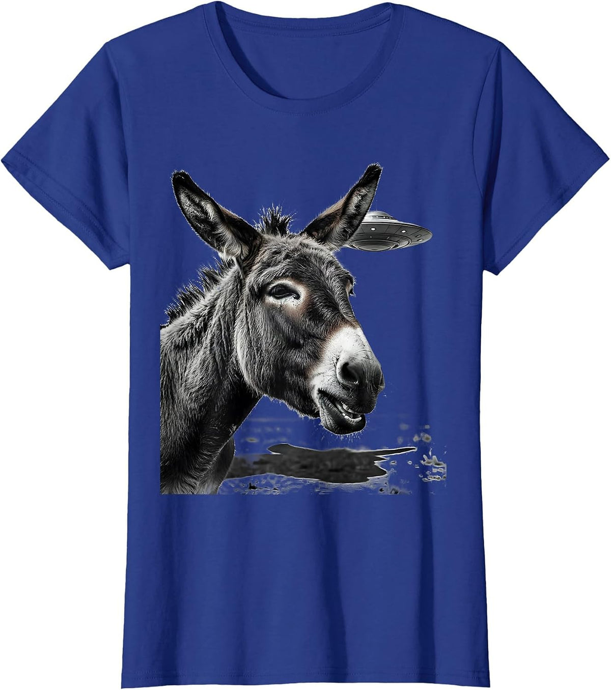 Women's Donkey Head UFO Selfie Funny Animal Lover Humor T-Shirt - Royal Blue