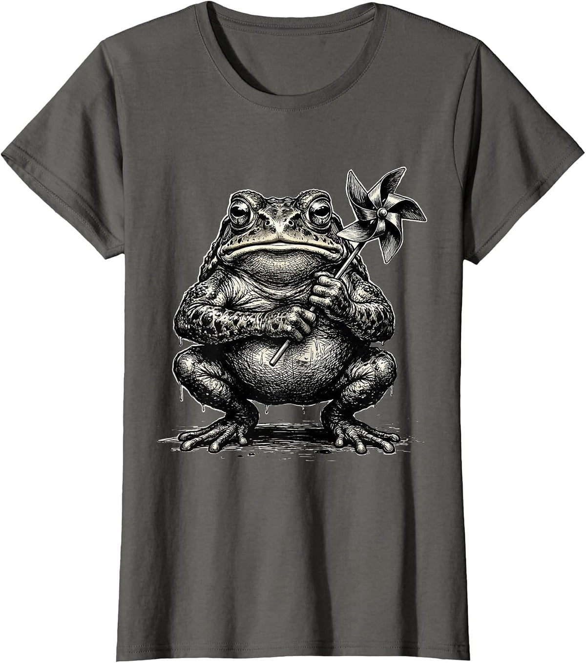 Women's Squat Toad Meme Absurdist Frog Lover Humor T-Shirt - Asphalt Grey