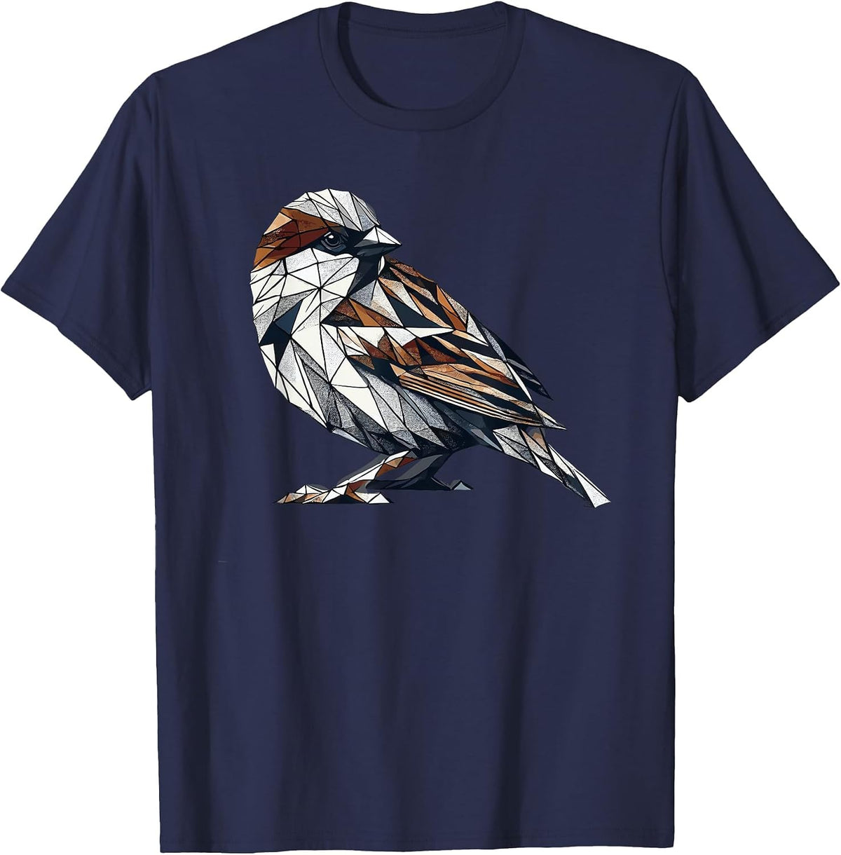 Geometric Art Sparrow Bird Birdwatching House Sparrow T-Shirt - Navy Blue