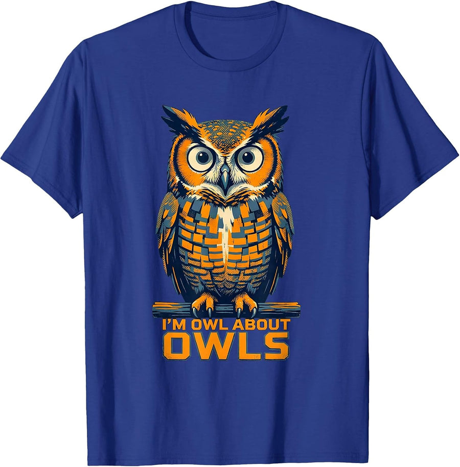 I'm Owl About Owls Funny Owl Lover Retro Vintage Humor T-Shirt - Royal Blue