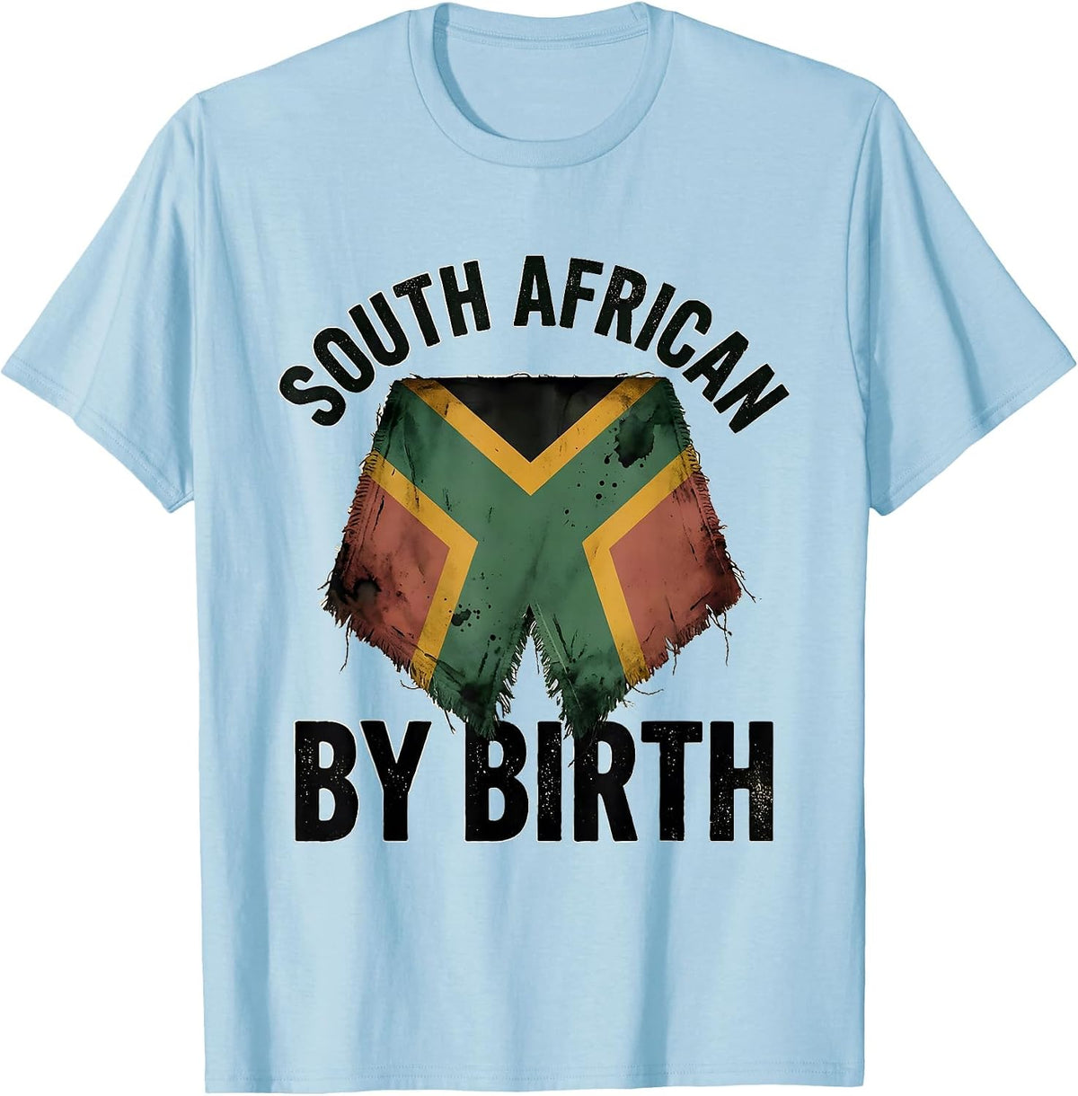 Men's South African By Birth Distressed Flag National Pride Rugby T-Shirt - Baby Blue
