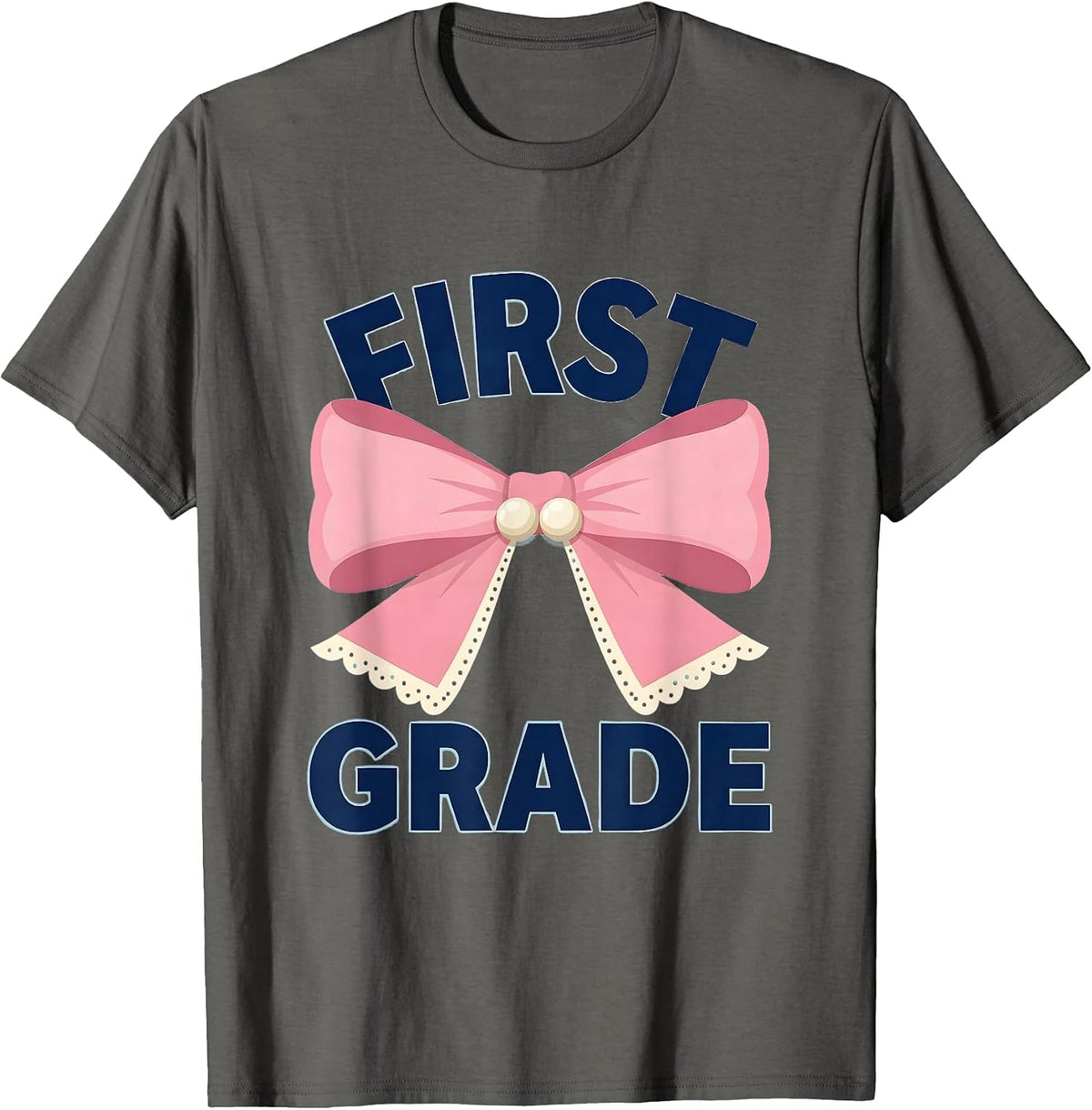 Men's First Grade Coquette Ribbon Teacher Back To School Girls T-Shirt - Asphalt Grey