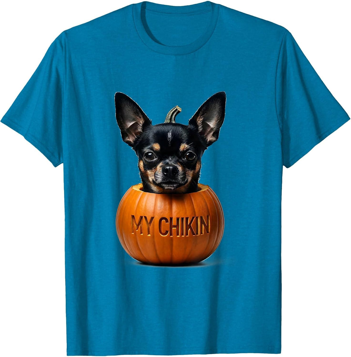 My Chikin Minimalist Chihuahua Halloween Pumpkin Dog Lover T-Shirt - Sapphire Blue