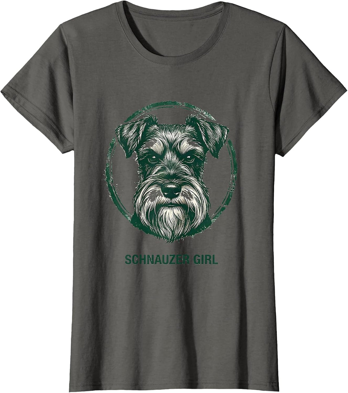Women's Schnauzer Girl Rubber Stamp Miniature Schnauzer Lover Dog T-Shirt - Asphalt Grey