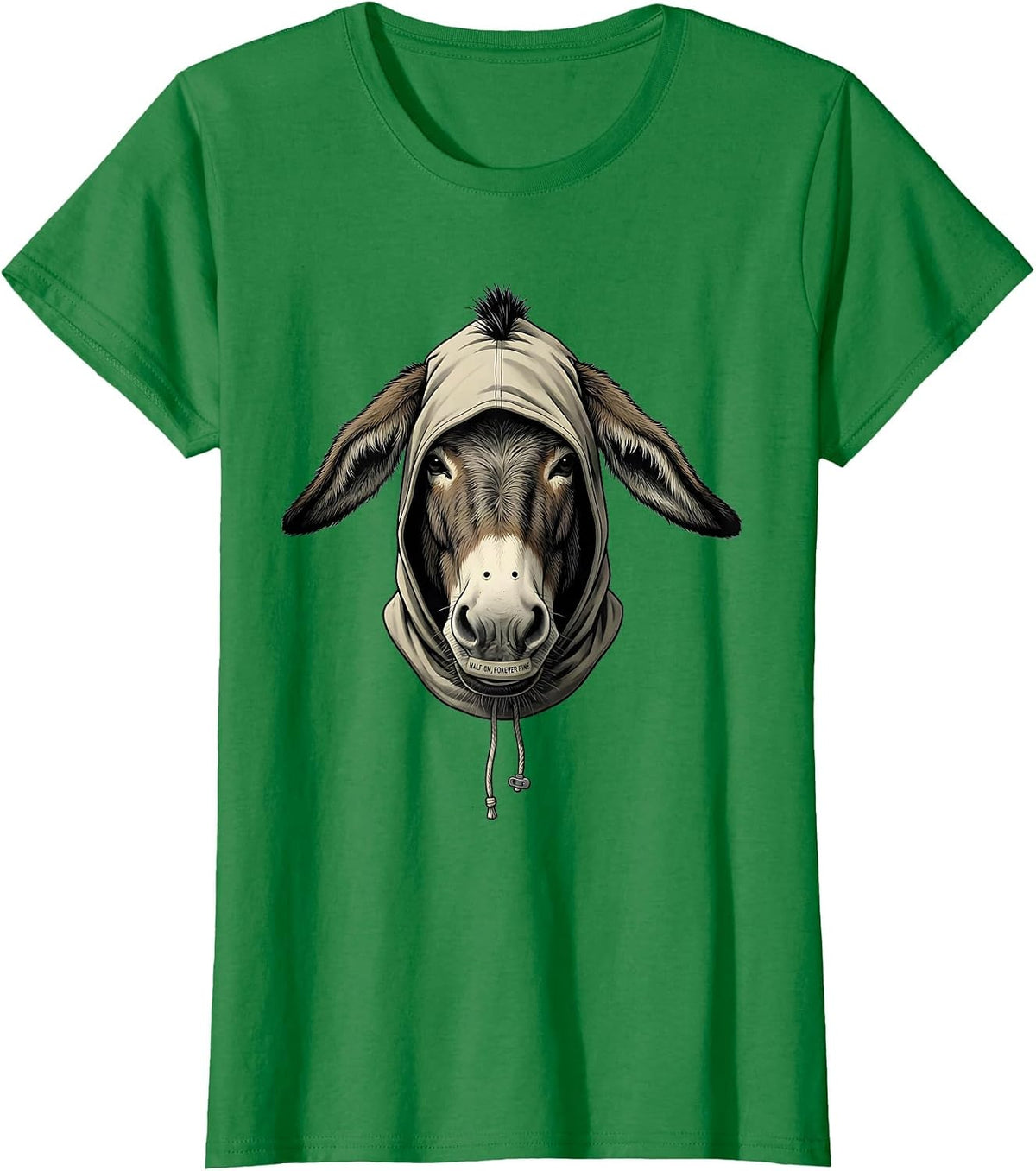 Women's Costume Half On Forever Fine Funny Donkey Animal Lover Humor T-Shirt - Kelly Green